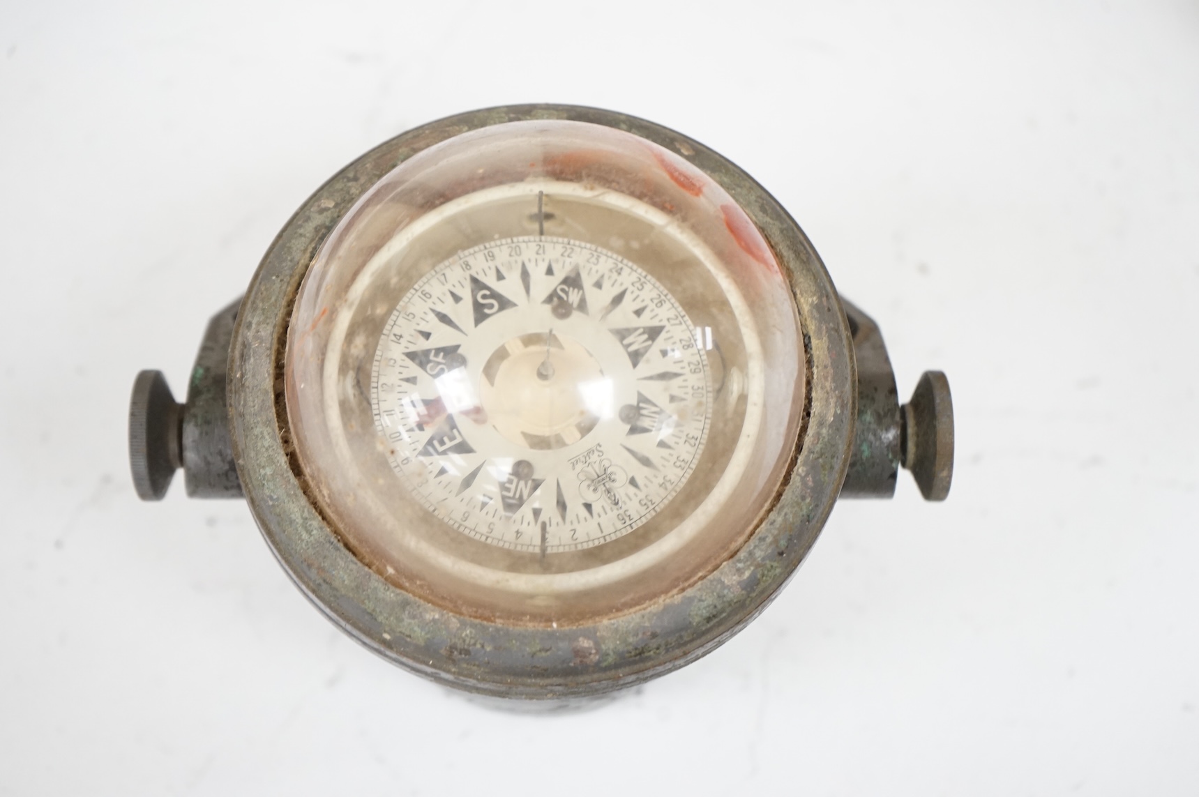 A mid-20th century brass marine binnacle compass, Sestrel, by Henry Browne & Son Ltd, 15cm deep